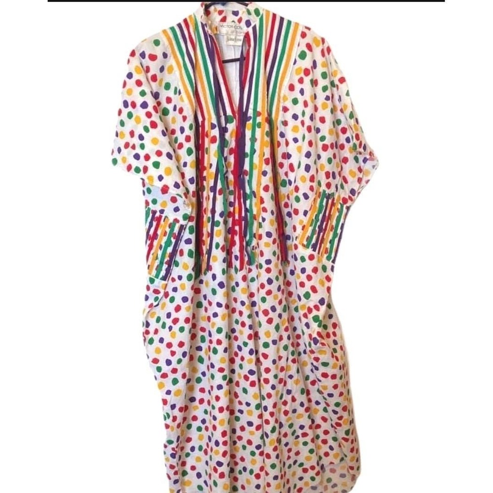 VTG 80's Victor Costa Neiman Marcus Rainbow Confetti Caftan Dress